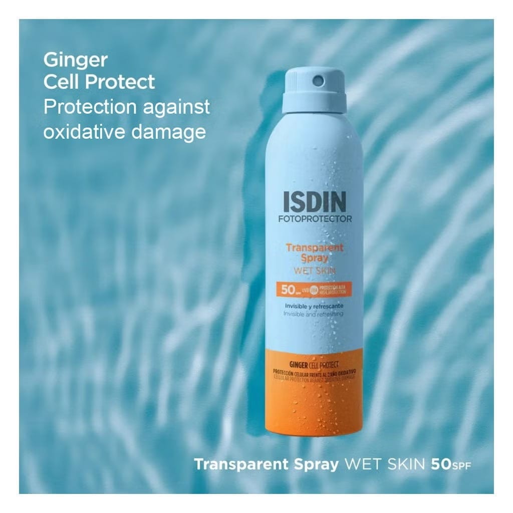 بخاخ Isdin Fotoprotector Wet Skin الشفاف بمعامل حماية SPF50+