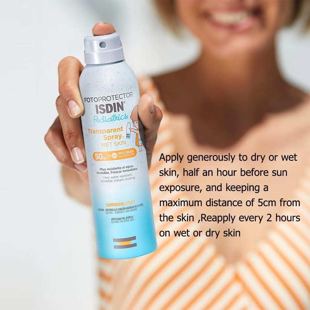بخاخ Isdin Fotoprotector Wet Skin الشفاف بمعامل حماية SPF50+